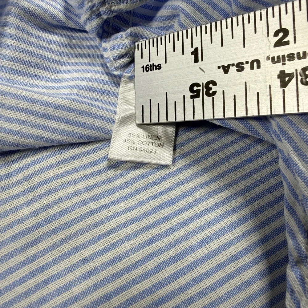 Banana Republic Slim Fit Linen Cotton Stripe Button Down Shirt Men XL Blue White